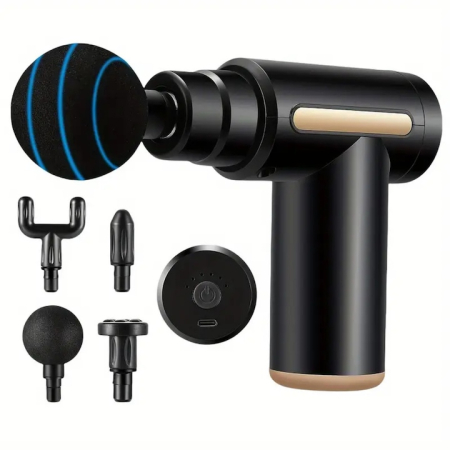 Aparate de masaj - Aparat pentru masaj profesional VarioShop®, tip pistol, 25W, 6 viteze reglabil, 4 capete de masaj interschimbabile, autonomie 3 ore, motor silentios, 1200mAh, culoare neagra