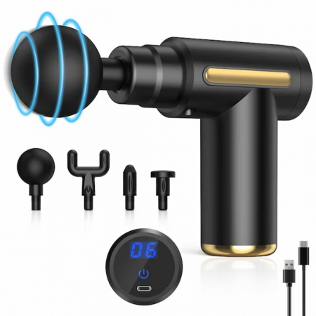 Aparate de masaj - Aparat Pentru Masaj Profesional VarioShop, tip pistol, cu 4 capete interschimbabile, 6 trepte de viteza, ideal pentru gat, spate, brate, picioare, anti-celulita, relaxare si tonifiere musculara, bater