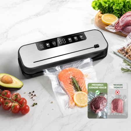 Aparate de vidat - Aparat vidat alimentar multifunctional VarioShop®, pentru depozitarea alimentelor, cu sterilizare UV, afisaj digital si taietor de folie integrat, latime sigilare 30 cm, argintiu