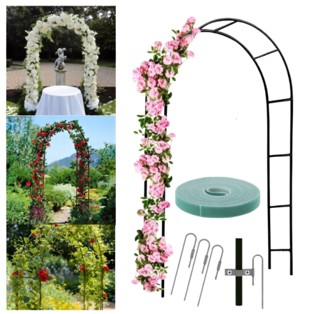 Accesorii pentru gradina - Arcada de gradina VarioShop®, tip pergola, pentru trandafiri si plante cataratoare, structura din otel vopsit, 240 x 140 x 38 cm, verde inchis