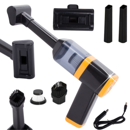 Aspirator auto fara fir VarioShop®, putere mare de aspirare 120W, baterie reincarcabila, portabil, ideal pentru masina si acasa, 15 x 16 x 4 cm, Negru