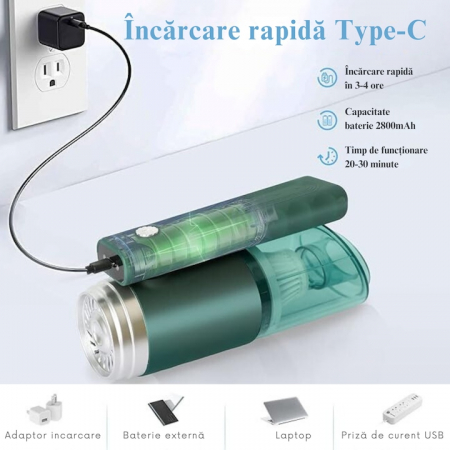 Aspirator Auto Portabil cu 5 accesorii+husa VarioShop®, Pentru uz caznic sau auto, Functie de aspirare, suflanta si vaccum, 2 viteze, 2 filtre hepa, 14000Pa, Putere 120W, Acumulator 2800 mAh, Incarcar [9]