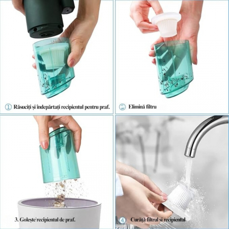Aspirator Auto Portabil cu 5 accesorii+husa VarioShop®, Pentru uz caznic sau auto, Functie de aspirare, suflanta si vaccum, 2 viteze, 2 filtre hepa, 14000Pa, Putere 120W, Acumulator 2800 mAh, Incarcar [22]