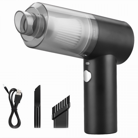 Aspiratoare auto - Aspirator auto portabil VarioShop®, cu 2 Accesorii incluse: perie si duza, Aspirator de mare putere, Fara fir, Incarcare USB, putere 120 W, baterie 1500mAh, 6000Pa, Lumina LED, 16cm x 15cm x 5.5cm, ne