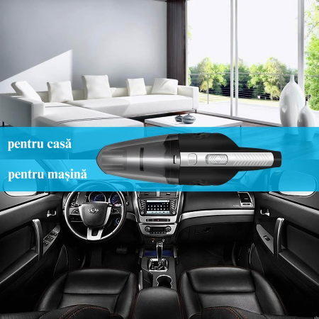 Aspirator de mana portabil cu acumultor VarioShop®, pentru uz caznic sau auto, husa inclusa, incarcare USB, 32.000 rot/min, putere 120W, 5 duze diferite, 34cm x 10cm x 5.5cm, Negru [2]