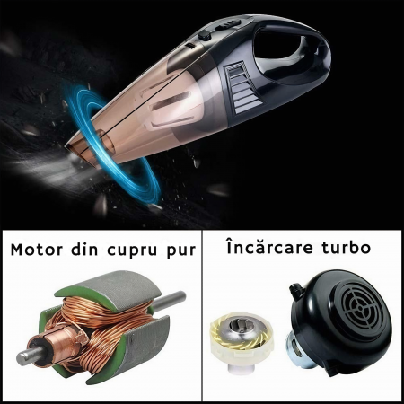 Aspirator de mana portabil cu acumultor VarioShop®, pentru uz caznic sau auto, husa inclusa, incarcare USB, 32.000 rot/min, putere 120W, 5 duze diferite, 34cm x 10cm x 5.5cm, Negru [15]
