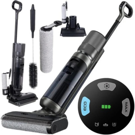 Aspiratoare - Aspirator Multifunctional fara Fir 2 in 1 VarioShop®, cu Stergere si Aspirare, Motor BLDC 200W, Putere de Aspirare 16 kPa, Rezervoare Separate Apa Curata si Murdara, Autocuratare, Curatenie Completa s