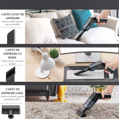 Aspirator Portabil VarioShop® 3 duze incluse, ideal pentru casa si masina, incluse accesorii versatile pentru curatare rapida si eficienta, putere aspirare 8000 PA, baterie 2000mAh, timp de rulare 30 [36]