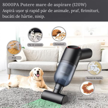 Aspirator Portabil VarioShop® 3 duze incluse, ideal pentru casa si masina, incluse accesorii versatile pentru curatare rapida si eficienta, putere aspirare 8000 PA, baterie 2000mAh, timp de rulare 30 [18]