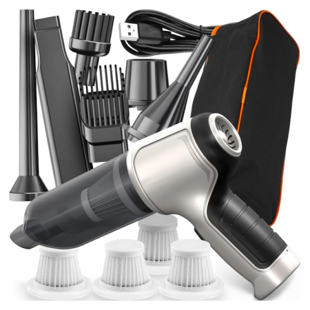 Aspiratoare auto - Aspirator Portabil Wireless VarioShop®, 120W, Putere de Aspirare 15000 PA, Motor Rapid 15500 rpm, Filtru Reutilizabil, Functionare Silentioasa 52 dB, USB