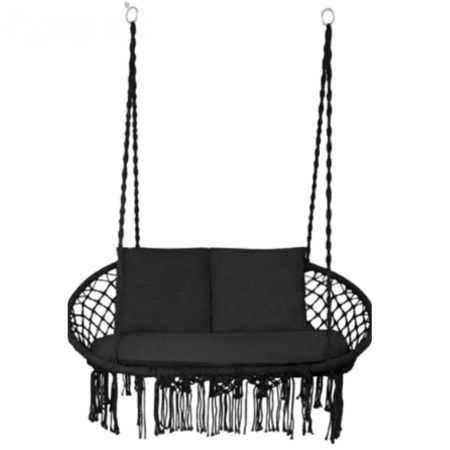 Balansoare si Hamace - Balansoar dublu tip leagan suspendat Varioshop, fotoliu suspendat 2 persoane, negru, 300 kg, cu perne incluse, pentru interior si exterior