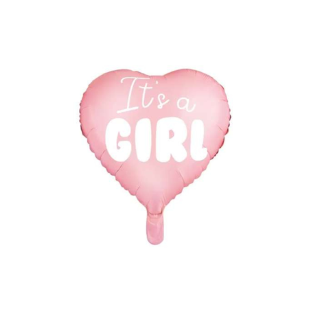 Accesorii decorative - Balon folie VarioShop® It’s a Girl 45 cm, forma inima roz cu imprimeu alb, balon heliu sau aer pentru Baby Shower, gender reveal, decor petrecere fetita