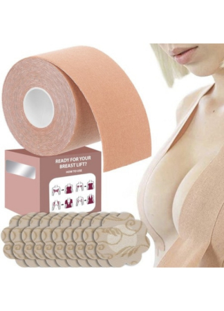 Aparate de ras electrice - Banda elastica adeziva pentru sustinerea si ridicarea bustului VarioShop®, material respirabil, rezistenta, impermeabila, pentru toate marimile, 10 plasturi inclusi, 500 x 5 cm, Bej