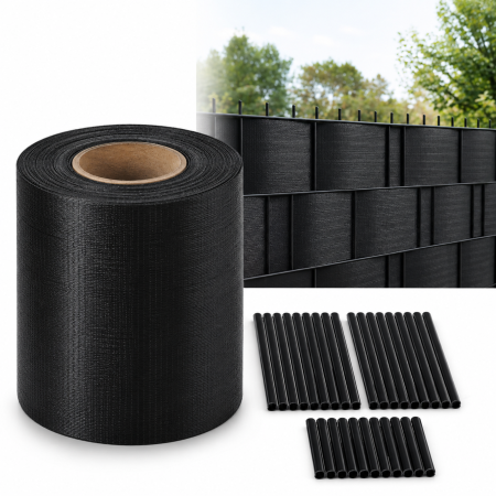 Umbrele si pavilioane gradina - Banda gard cu 25 cleme VarioShop®, pentru panouri, balcoane, terase si intimitate in gradina, PVC 450 g/m², rezistenta UV, 19 x 3500 cm, neagra