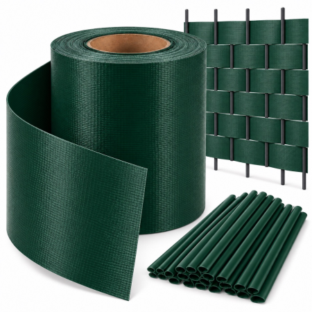 Umbrele si pavilioane gradina - Banda pentru gard VarioShop®, pentru panouri, balcon si terasa, PVC 450 g/m², rezistenta la UV si umiditate, 25 cleme, 19x3500 cm, verde