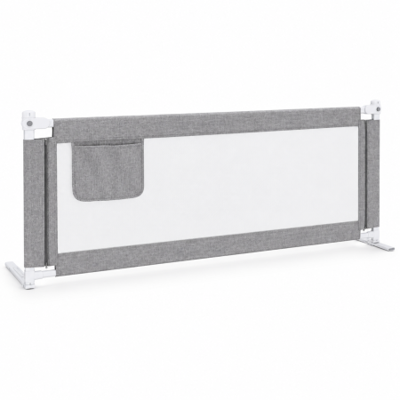 Sisteme de siguranta copii - Bariera de pat copii VarioShop, pentru protectie laterala, coborare prin butoane, plasa lavabila, inaltime reglabila, fier si poliester, latime 160 cm, alb-gri