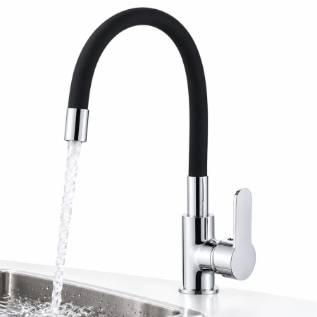 Baterii chiuveta si incalzitoare instant - Baterie bucatarie VarioShop, pentru spalare si umplerea vaselor, pipa flexibila si rotativa, montaj vertical, accesorii incluse, inaltime aproximativ 36 cm, negru mat