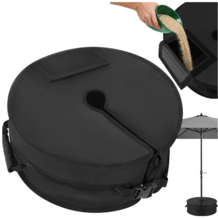 Baza umbrela gradina cu umplere nisip, sac greutate stabilizare 40 kg, material Oxford impermeabil, sistem fixare cu fermoar si velcro, negru, 48 cm