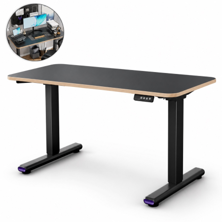 Casa & Bucatarie - Birou electric reglabil VarioShop®, 2 pozitii memorabile, panou de control, inaltime 73-118 cm, sistem anticoliziune, blat dintr-o singura bucata 120 x 60 cm, negru