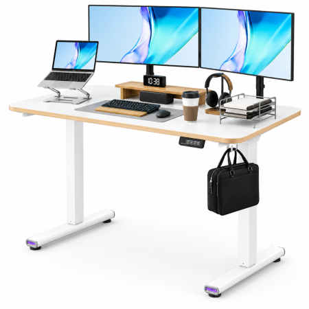 Casa & Bucatarie - Birou electric reglabil VarioShop®, inaltime 73–118 cm, 2 pozitii de memorie, sistem anticoliziune, organizator cabluri, blat dintr-o singura bucata, 120x60 cm, alb