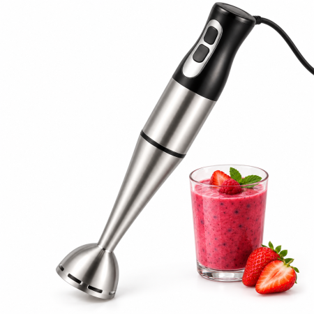 Blender de mana VarioShop®, tip mixer vertical, pentru smoothie-uri, supe, sosuri si piureuri, cu mod Turbo, lama din otel inoxidabil, 1200W, gri
