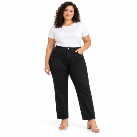 Imbracaminte femei - Blugi dama VarioShop®, croiala dreapta, talie inalta, buzunare fata si spate, nasture si fermoar, negru, marimea 3XL