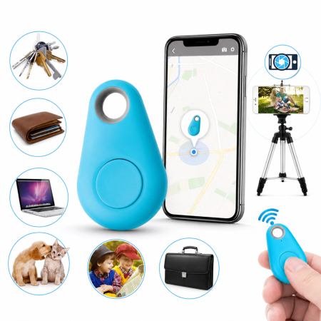 Dispozitive anti-pierdere - Breloc anti-pierdere Bluetooth VarioShop®, pentru chei si obiecte personale, localizator cu alarma sonora, declansator foto, aplicatie iSearching, Android/iOS, albastru