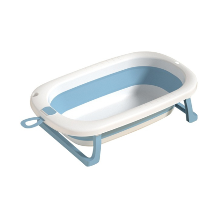 Cadite bebe si accesorii baie - Cada de baie pliabila pentru bebelusi VarioShop®, 45L, cu termometru electronic, sigura, portabila si practica pentru calatorii, alb albastru