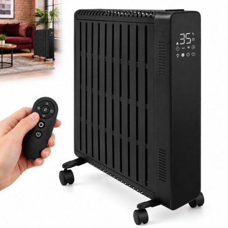 Semineu bio - Calorifer electric cu ulei VarioShop®, 2500W, 11 elementi, 3 trepte de putere, termostat reglabil, control WiFi si telecomanda, 50 x 28,5 x 64 cm, negru