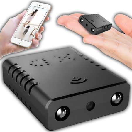 Dispozitive anti-pierdere - Camera digitala multifunctionala Full HD cu WiFi VarioShop®, viziune nocturna si detectare miscare, mini-camera de supraveghere pentru interior, conectare prin aplicatie, slot microSD, 2.9 x 2.9 x 1.1