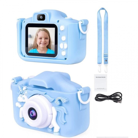 Camera foto digitala pentru copii VarioShop®, Dual camera, Efecte multiple, Jocuri, 12MP, 1920 x 1080 Video ecran 2.0 inch baterie 600 mAh, model Unicorn, Albastru [18]