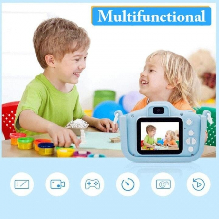 Camera foto digitala pentru copii VarioShop®, Dual camera, Efecte multiple, Jocuri, 12MP, 1920 x 1080 Video ecran 2.0 inch baterie 600 mAh, model Unicorn, Albastru [11]