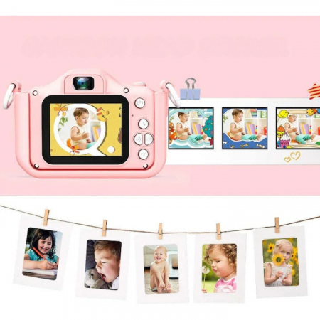 Camera foto pentru copii VarioShop®, Video, Jocuri, Muzica, 32GB SD card 1080P HD, 2.0 inch, 600 mAh, Husa Protectie Silicon, 3 ani+, Roz [11]