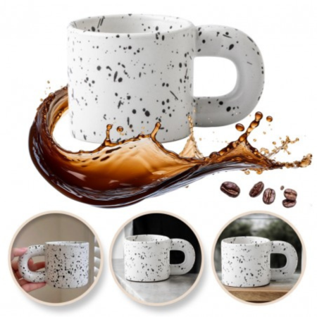 Termosuri, cani si sticle - Cană ceramică 300 ml, crem mat cu model stropit, design minimalist modern