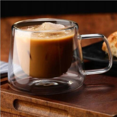Termosuri, cani si sticle - Cana sticla borosilicata 350 ml VarioShop®, pentru cafea si ceai, rezistenta la temperaturi, design elegant, durabila, 7.5 cm, transparenta