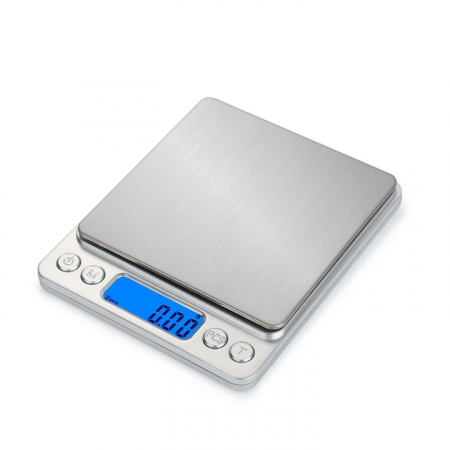 Cantare de bucatarie - Cantar Electronic de Bucatarie VarioShop®, Ecran LED, Inalta Precizie, Platforma Inox, Functie TARA, Indicator Suprasarcina, Capacitate Max 2 Kg, 12.5 x 10.5 x 1.8 cm, Gri