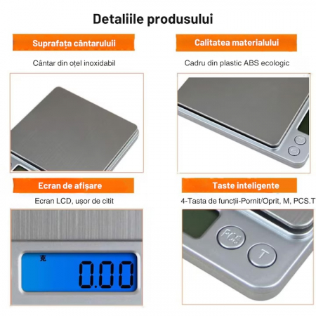 Cantar Electronic de Bucatarie VarioShop®, Ecran LED, Inalta Precizie, Platforma Inox, Functie TARA, Indicator Suprasarcina, Capacitate Max 2 Kg, 12.5 x 10.5 x 1.8 cm, Gri [1]