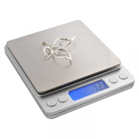 Cantar Electronic de Bucatarie VarioShop®, Ecran LED, Inalta Precizie, Platforma Inox, Functie TARA, Indicator Suprasarcina, Capacitate Max 2 Kg, 12.5 x 10.5 x 1.8 cm, Gri [11]