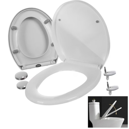 Baie - Capac toaleta universal demontabil VarioShop®, cu inchidere lenta si silentioasa, balamale din inox, sistem Quick Release, alb, 44 x 37 cm, reglabil 6–23 cm