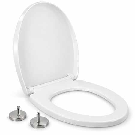 Baie - Capac WC VarioShop®, pentru toaleta, cu inchidere lenta si silentioasa, demontabil, balamale din otel inoxidabil, duroplast rigid, 45 x 36 cm, alb