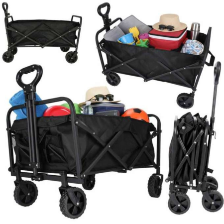 Depozitare, transport si protectie - Carucior pliabil transport VarioShop®, pentru plaja, camping si cumparaturi, cos incapator impermeabil, capacitate 100 L, sarcina 100 kg, negru