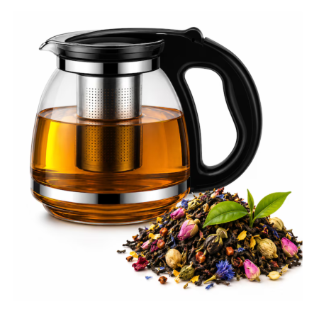 Articole pentru bauturi si cafele - Ceainic de sticla cu infuzor VarioShop®, pentru ceai, cafea si bauturi din plante, capacitate 2 L, sticla rezistenta la socuri termice, 22 x 16 x 15 cm, transparent/negru