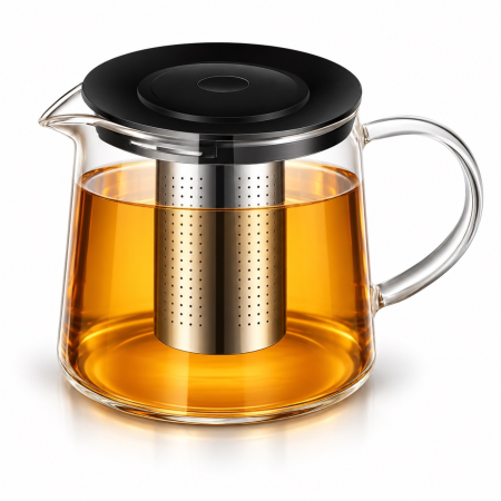 Ceainic de sticla VarioShop®, cu infuzor detasabil din otel inoxidabil, pentru ceai și cafea, capacitate 1,5L