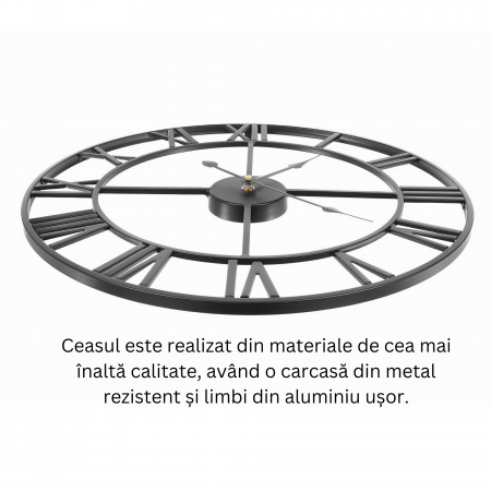 Ceas De Perete Stil Vintage VarioShop®, Din Metal, Cu Numere Romane, Mecanism Cu Secundar Silentios, Fara Ticait, Potrivite Pentru Decorarea Sufrageriei, Diametru 47, 5 cm, Negru [4]