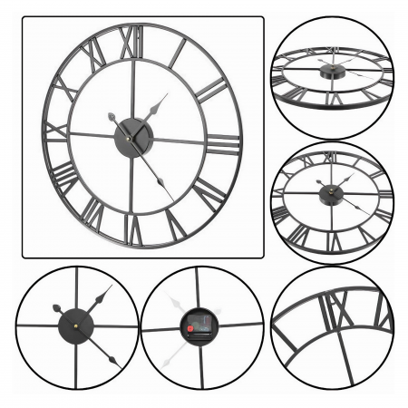 Ceas De Perete Stil Vintage VarioShop®, Din Metal, Cu Numere Romane, Mecanism Cu Secundar Silentios, Fara Ticait, Potrivite Pentru Decorarea Sufrageriei, Diametru 47, 5 cm, Negru [22]