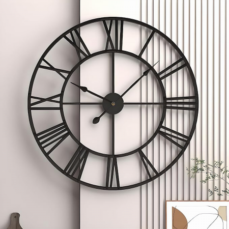 Ceas De Perete Stil Vintage VarioShop®, Din Metal, Cu Numere Romane, Mecanism Cu Secundar Silentios, Fara Ticait, Potrivite Pentru Decorarea Sufrageriei, Diametru 47, 5 cm, Negru [25]