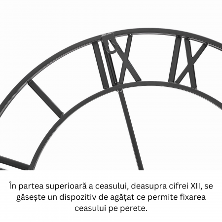 Ceas De Perete Stil Vintage VarioShop®, Din Metal, Cu Numere Romane, Mecanism Cu Secundar Silentios, Fara Ticait, Potrivite Pentru Decorarea Sufrageriei, Diametru 47, 5 cm, Negru [6]