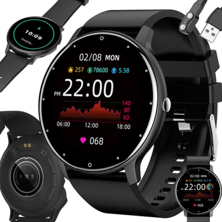 Smartwatch-uri - Ceas inteligent multifunctional VarioShop®, Bluetooth, ecran tactil 1.8”, apeluri si notificari, monitorizare puls, somn si oxigen, unisex, curea silicon, negru