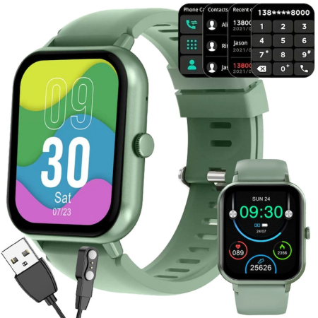 Electronice & Gadgeturi - Ceas inteligent multifunctional VarioShop®, cu ecran tactil, monitorizare sanatate, 20 moduri sportive, notificari apeluri si mesaje, curea din silicon, unisex, autonomie 5-7 zile, verde