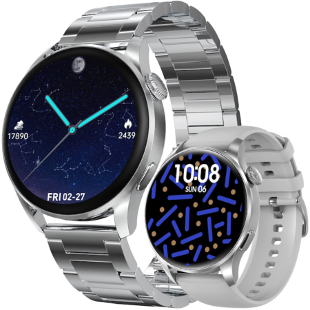 Smartwatch-uri - Ceas Smart VarioShop®, Bluetooth HD, ECG, Ritm Cardiac 24/7, Fitness Tracker Multi-Sport, Ecran 1.78″ 4D, Curea Metalica/Silicon